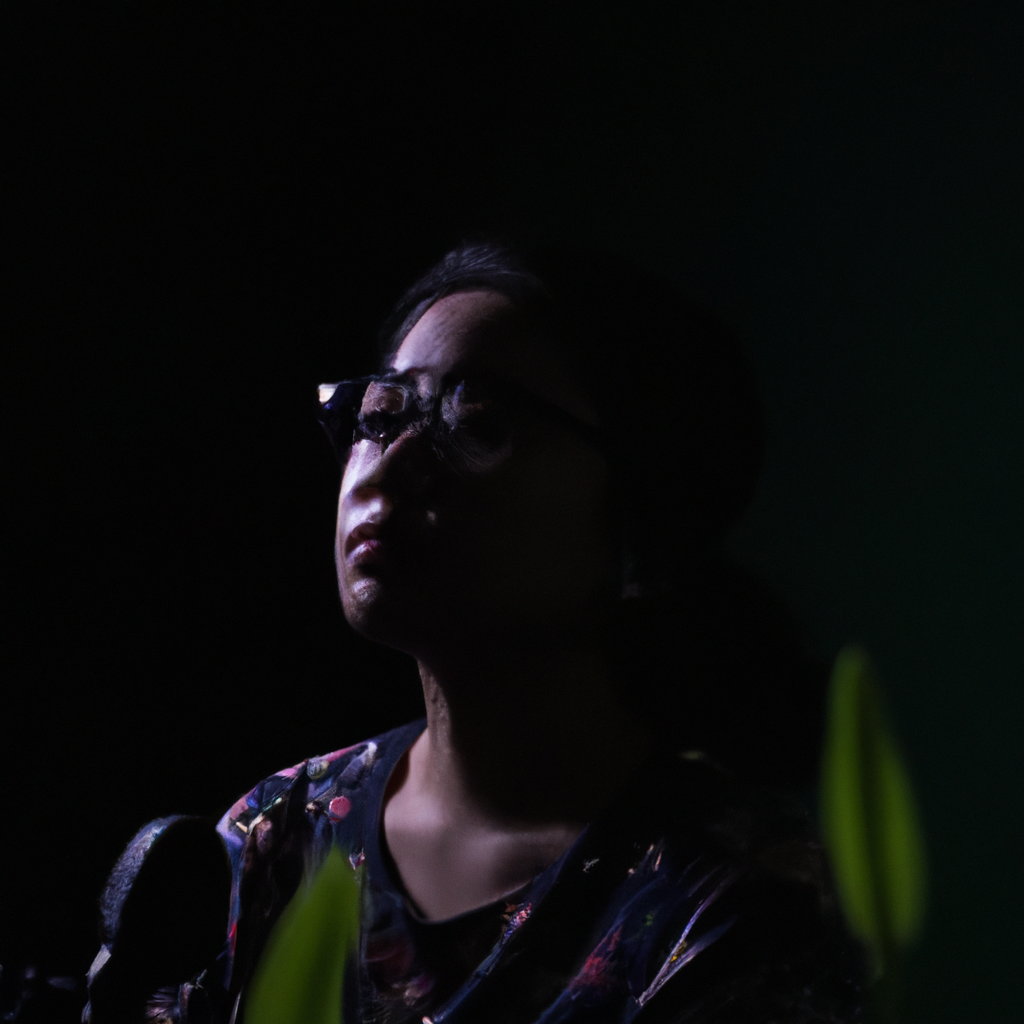 Indonesian student singer practicing microphone technique with mindful posture and breath in a minimalist studio.